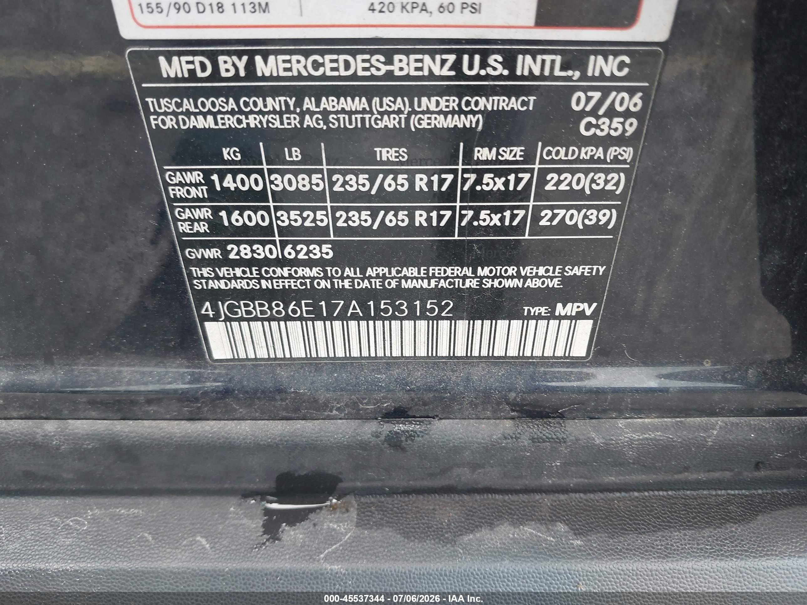 2007 MERCEDES-BENZ ML 350 ML350 4-MATIC