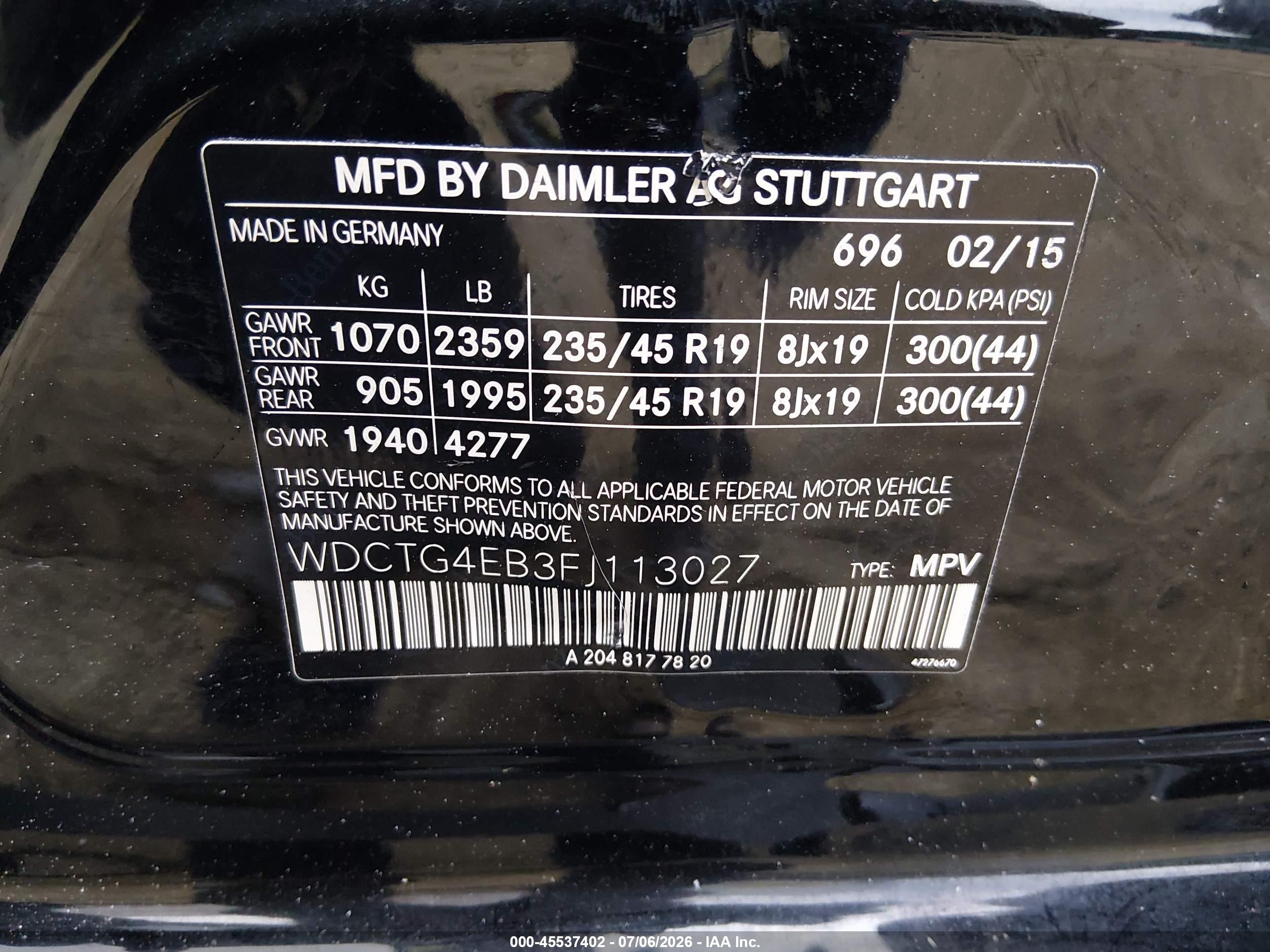 2015 MERCEDES-BENZ GLA 250 GLA250