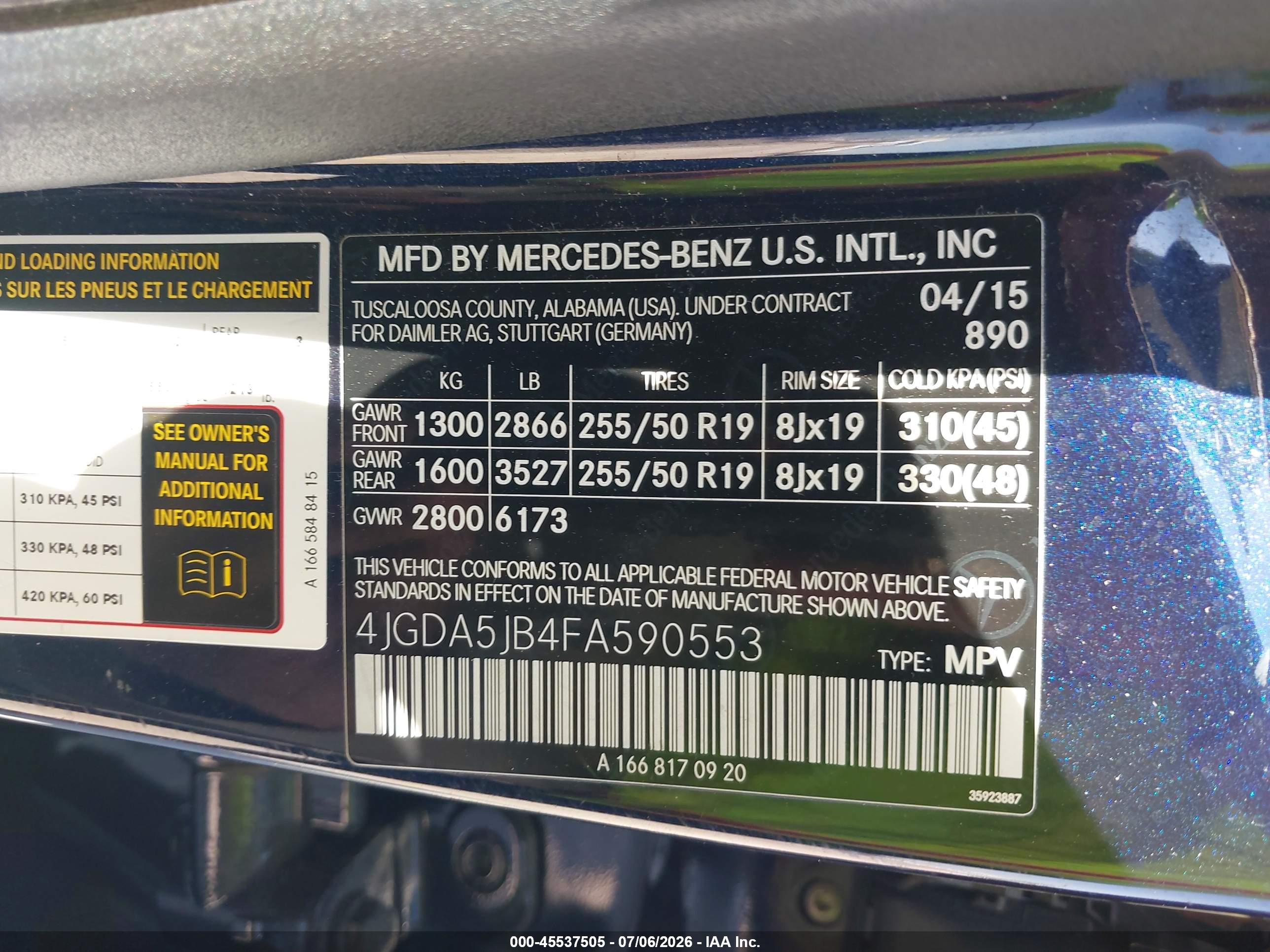2015 MERCEDES-BENZ ML 350 ML350