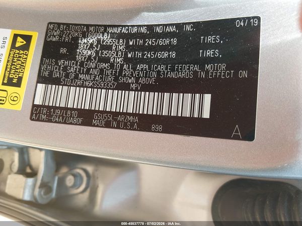 2019 TOYOTA HIGHLANDER XLE