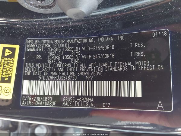 2018 TOYOTA HIGHLANDER XLE