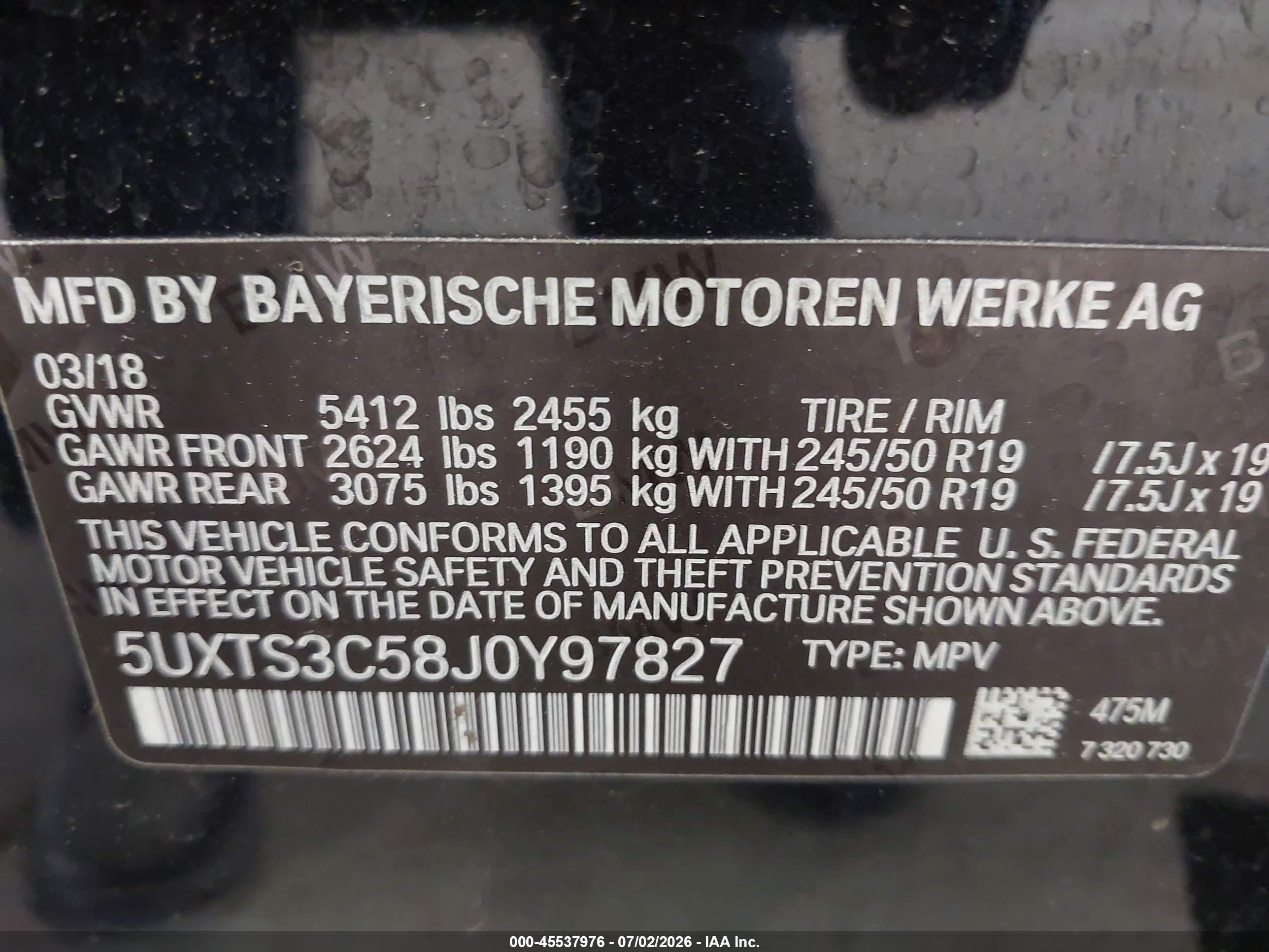 2018 BMW X3 M40I