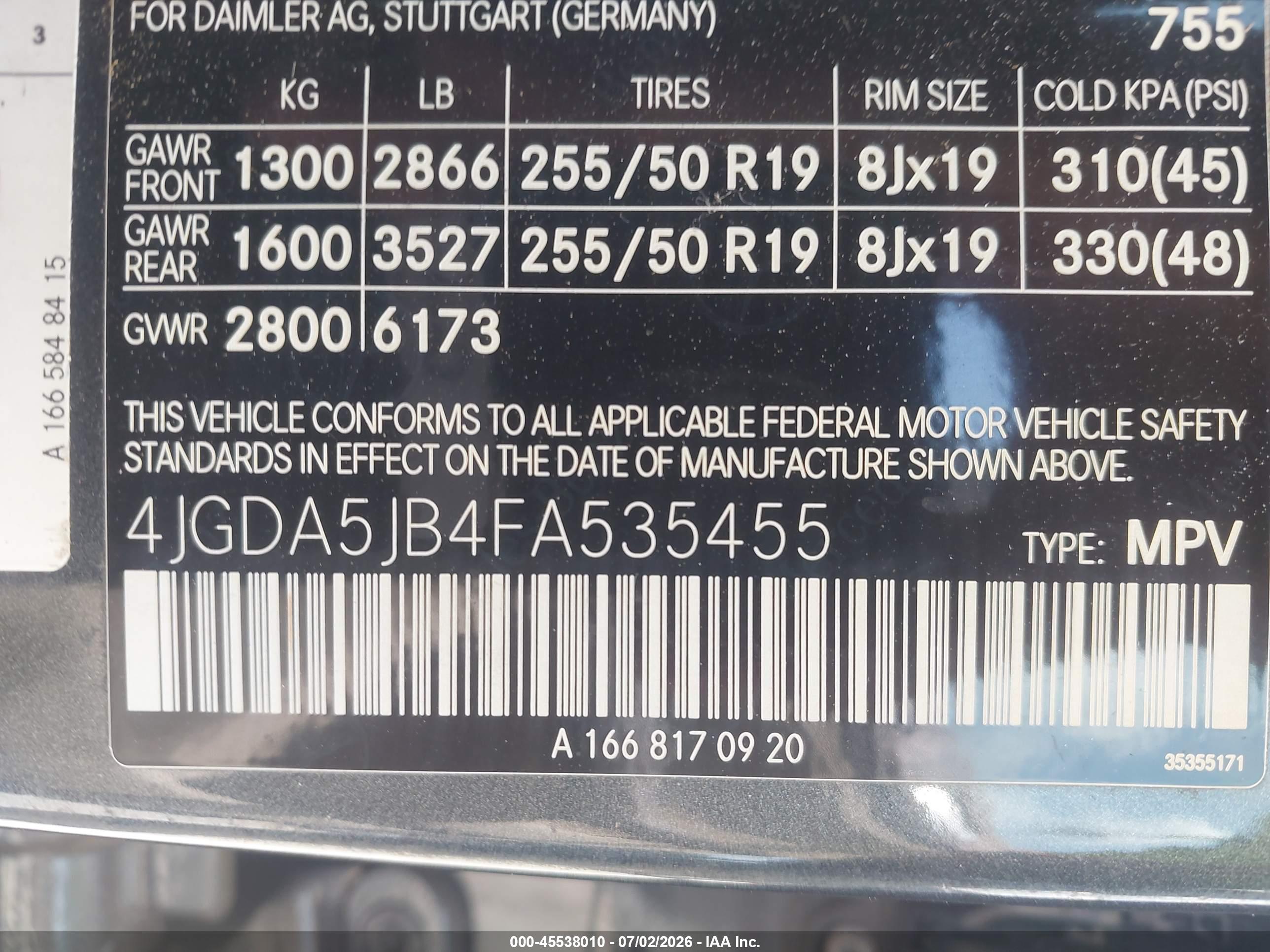 2015 MERCEDES-BENZ ML 350 ML350