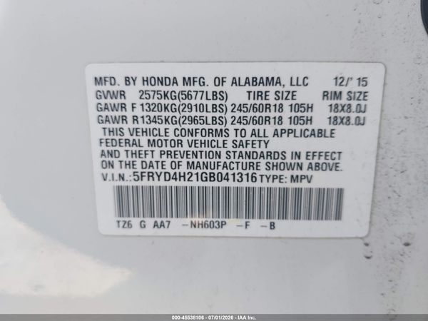 2016 ACURA MDX ACURAWATCH PLUS PACKAGE
