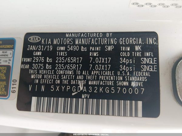 2019 KIA SORENTO 2.4L LX