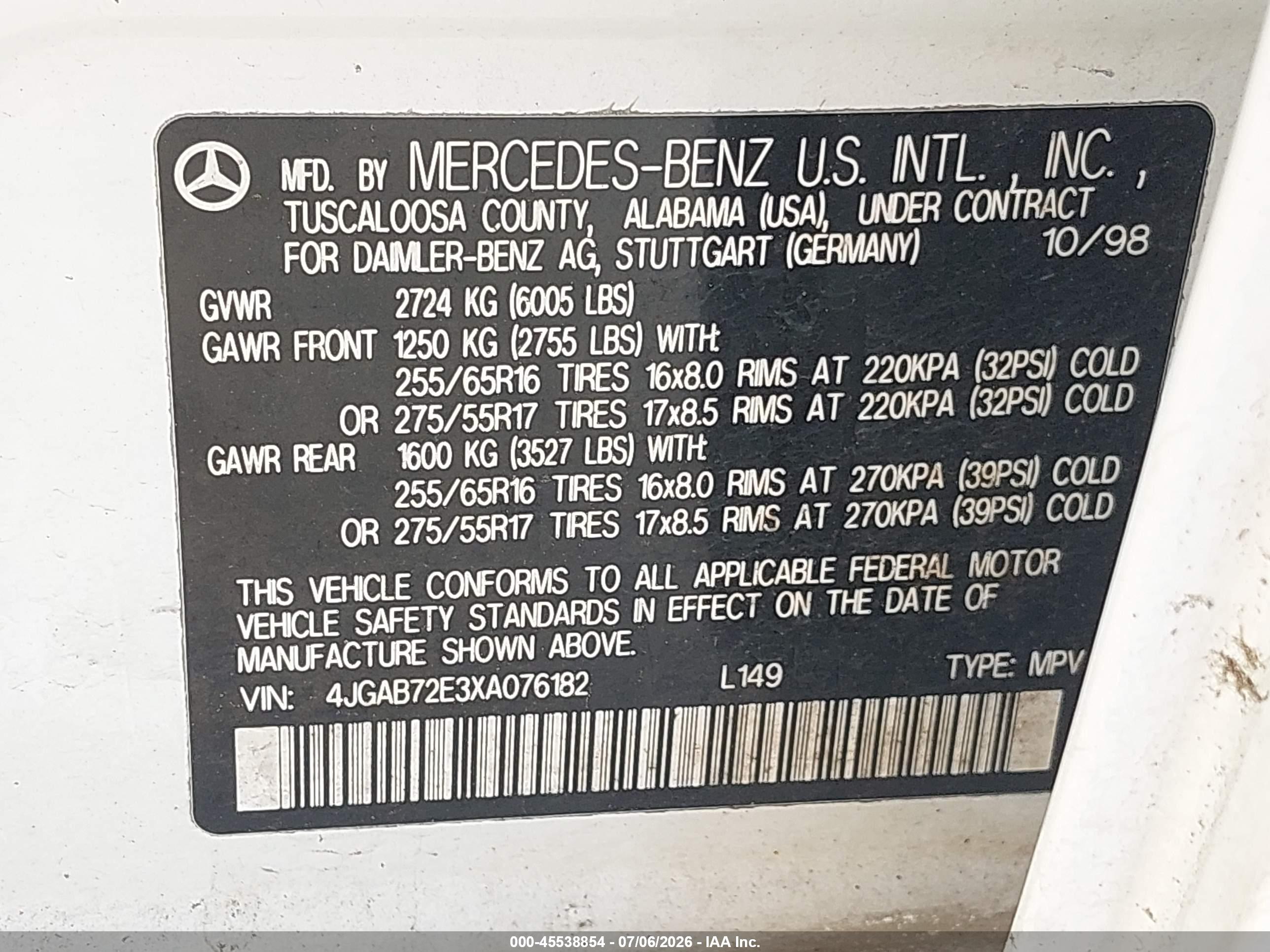 1999 MERCEDES-BENZ ML 430 ML430