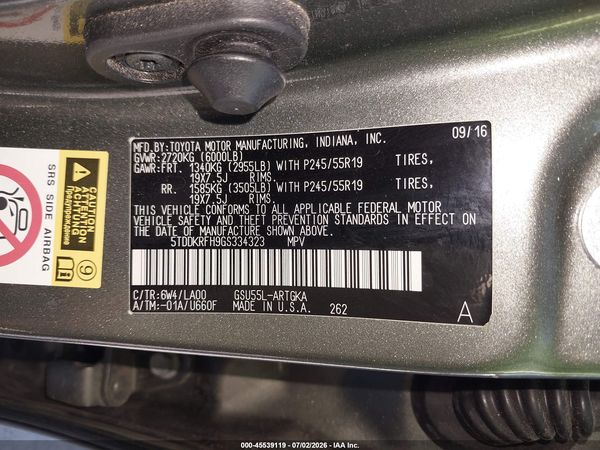 2016 TOYOTA HIGHLANDER LIMITED V6