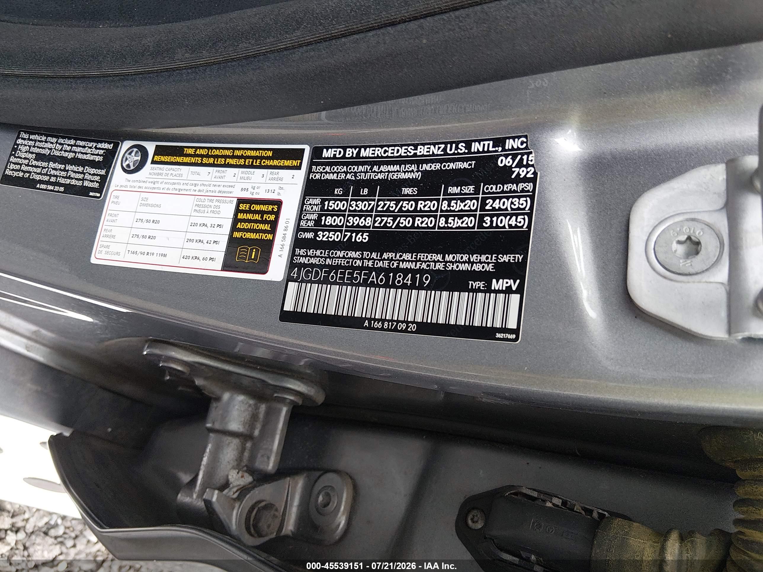 2015 MERCEDES-BENZ GL 450 4MATIC