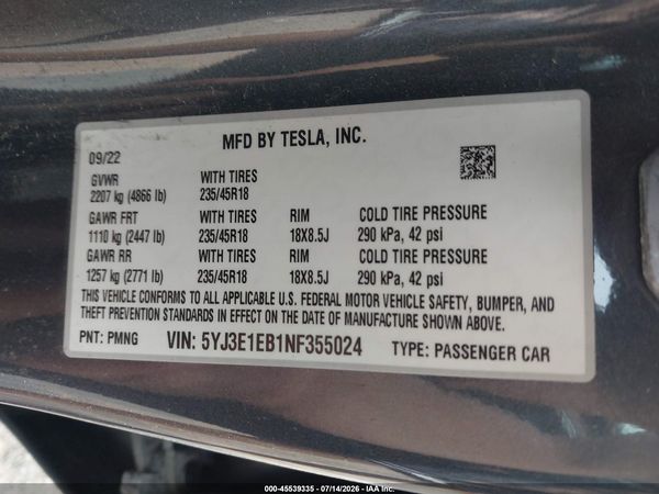 2022 TESLA MODEL 3