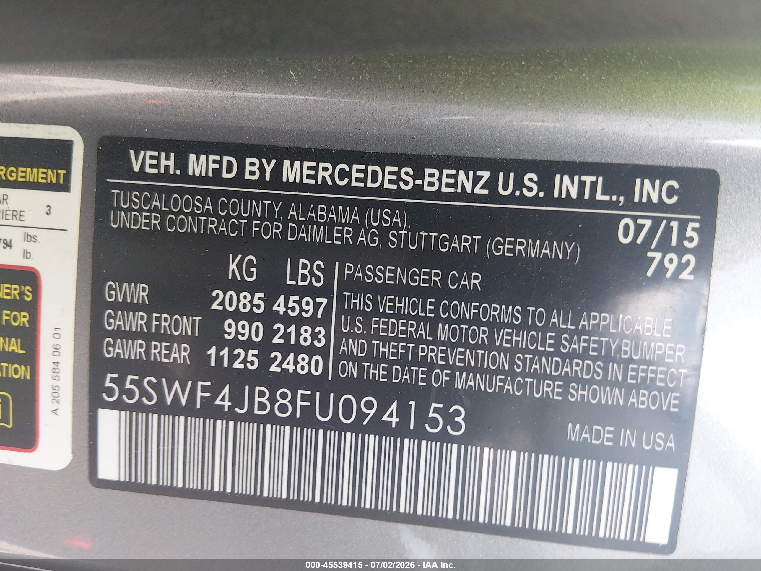 2015 MERCEDES-BENZ C 300 SPORT