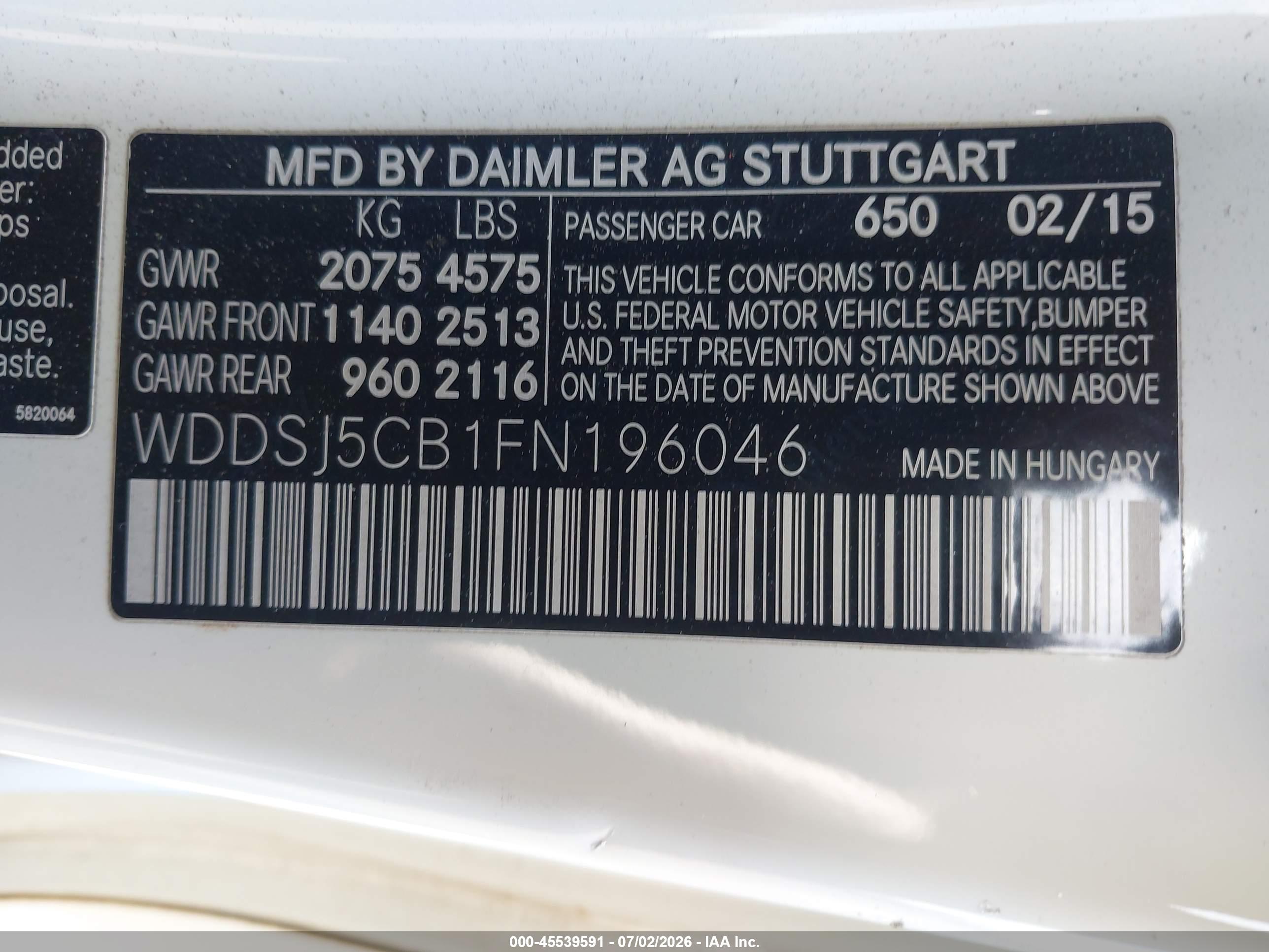 2015 MERCEDES-BENZ CLA 45 AMG