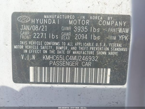 2021 HYUNDAI IONIQ HYBRID BLUE