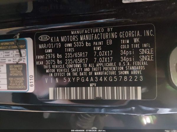 2019 KIA SORENTO 2.4L L