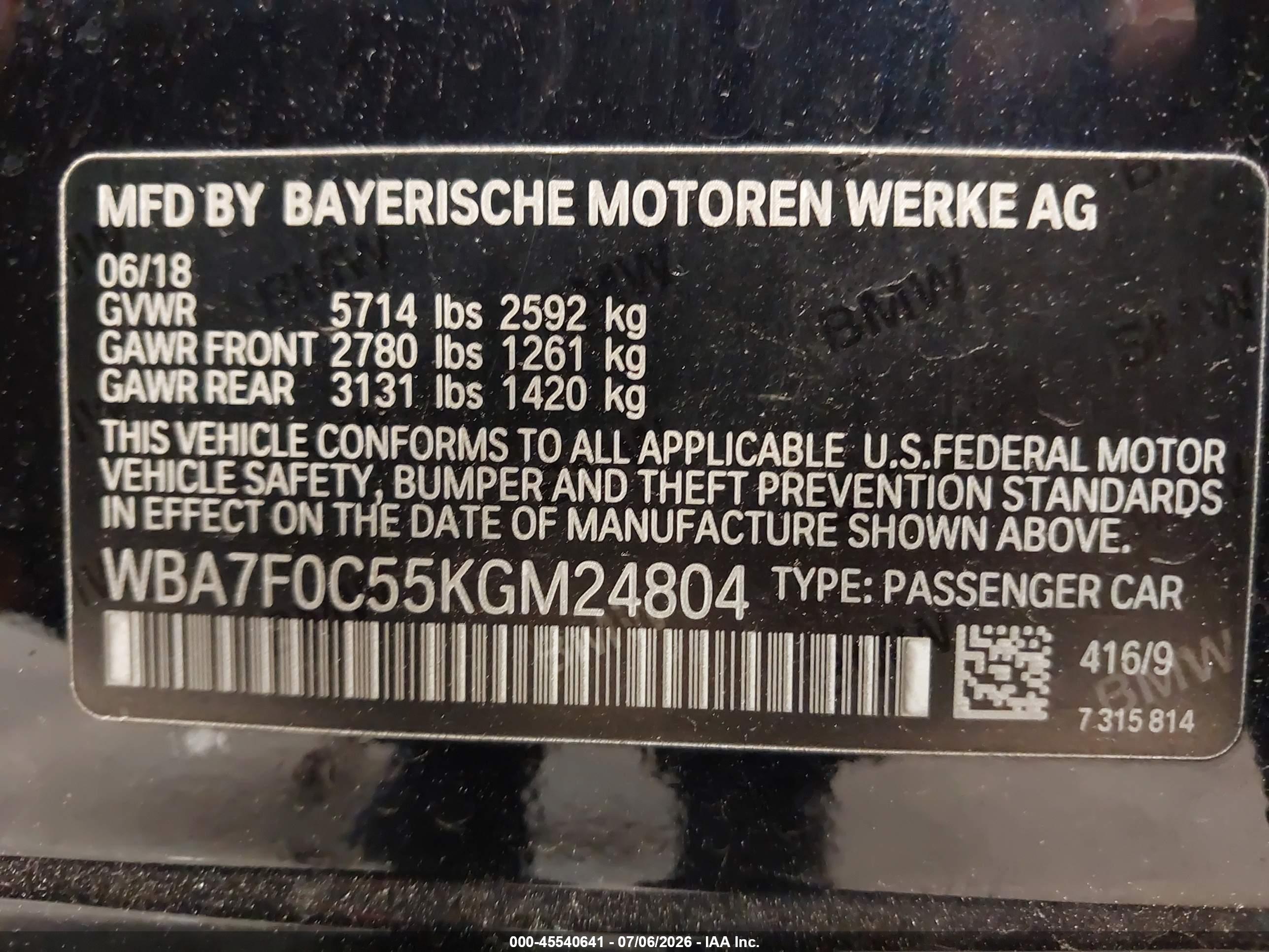 2019 BMW 750I