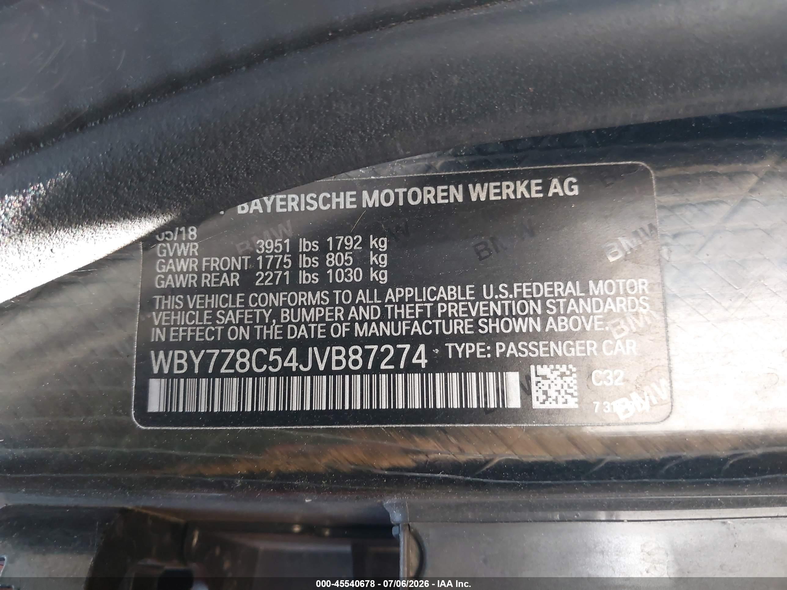 2018 BMW I3S 94AH W/RANGE EXTENDER