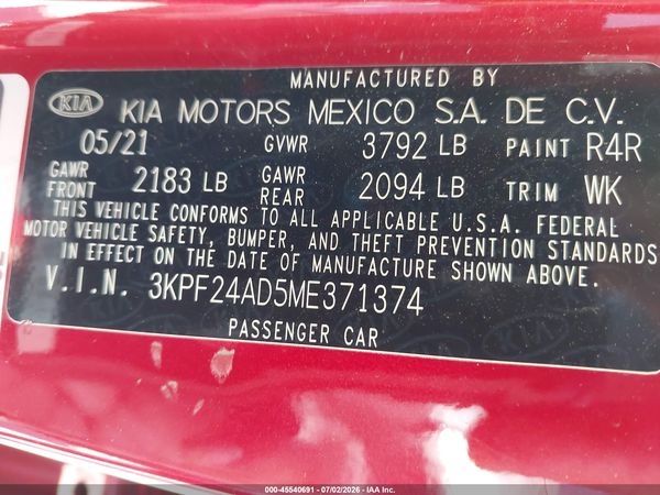 2021 KIA FORTE LXS