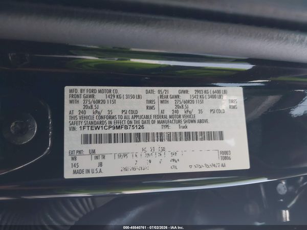 2021 FORD F-150 XL
