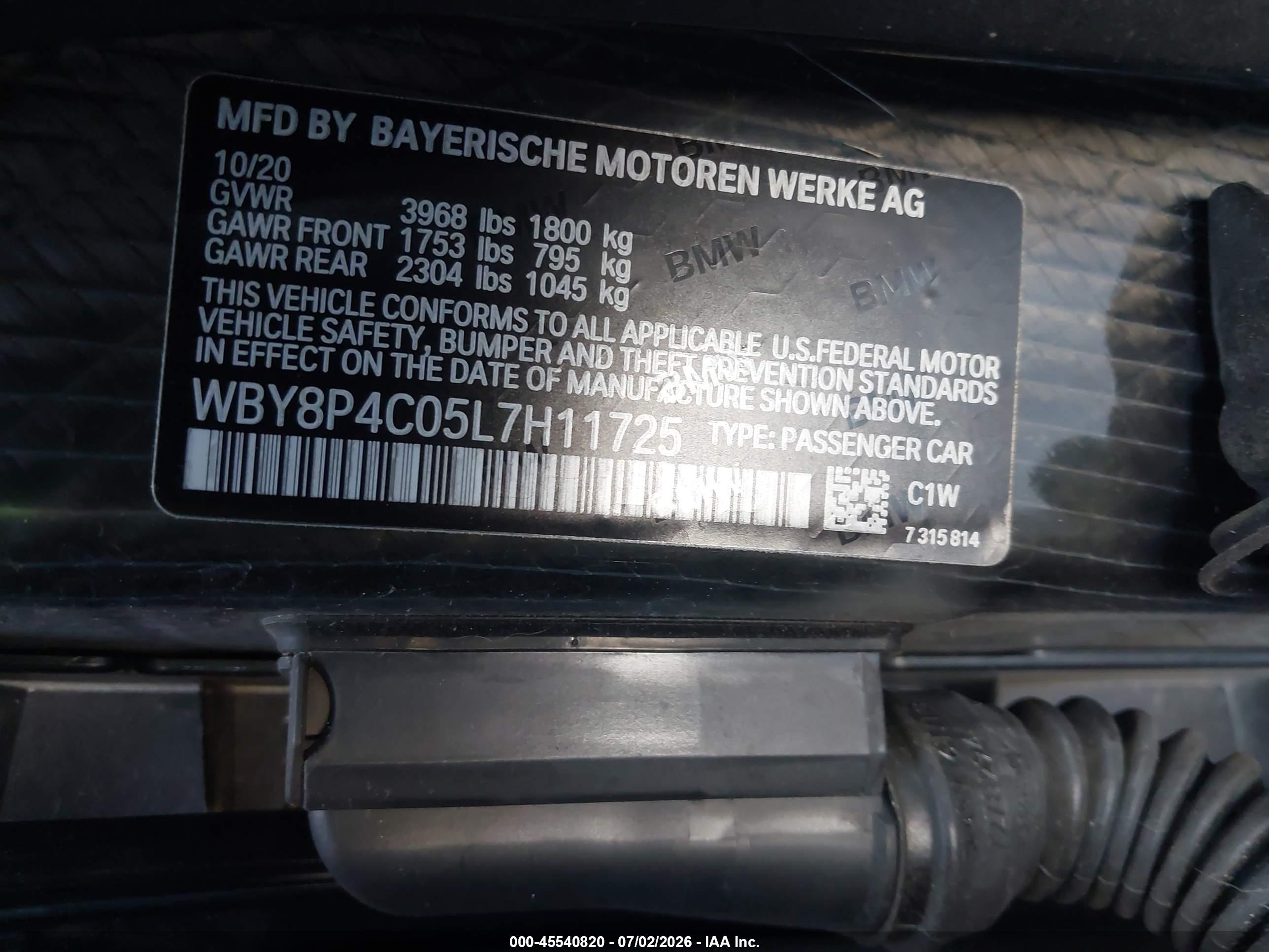 2020 BMW I3 120AH W/RANGE EXTENDER