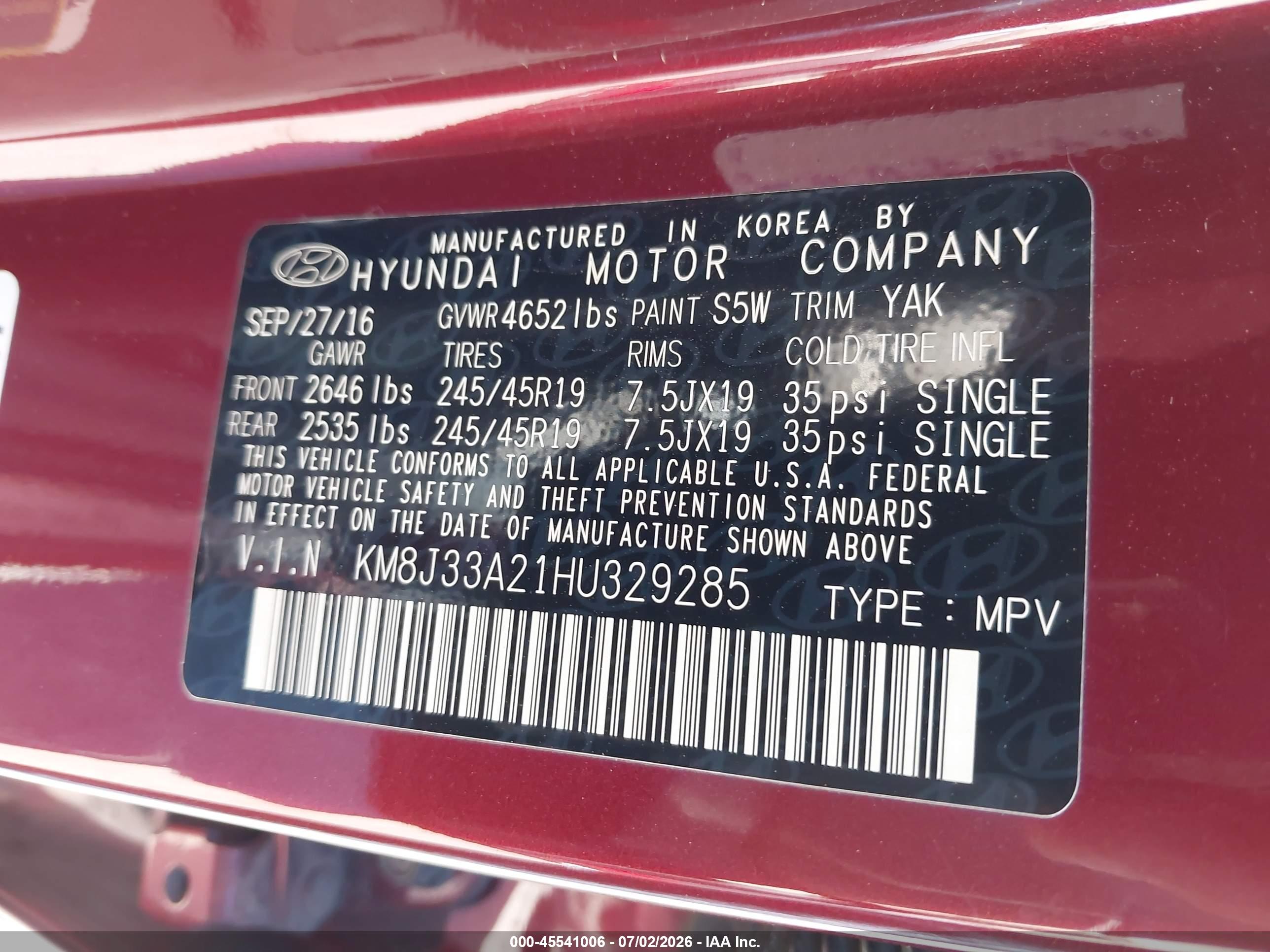 2017 HYUNDAI TUCSON LIMITED