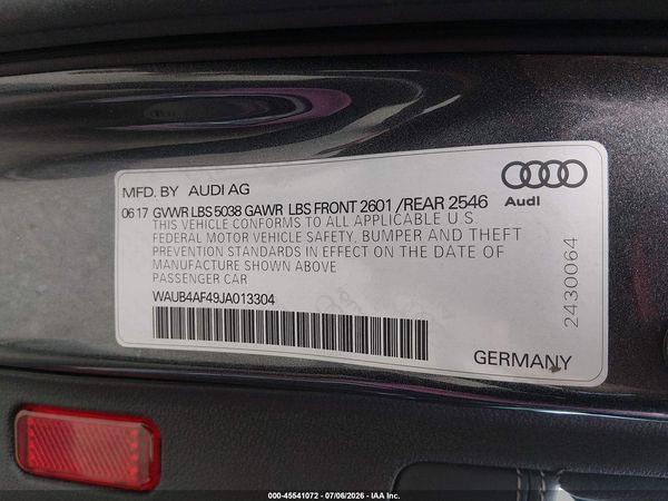 2018 AUDI S4 3.0T PREMIUM PLUS
