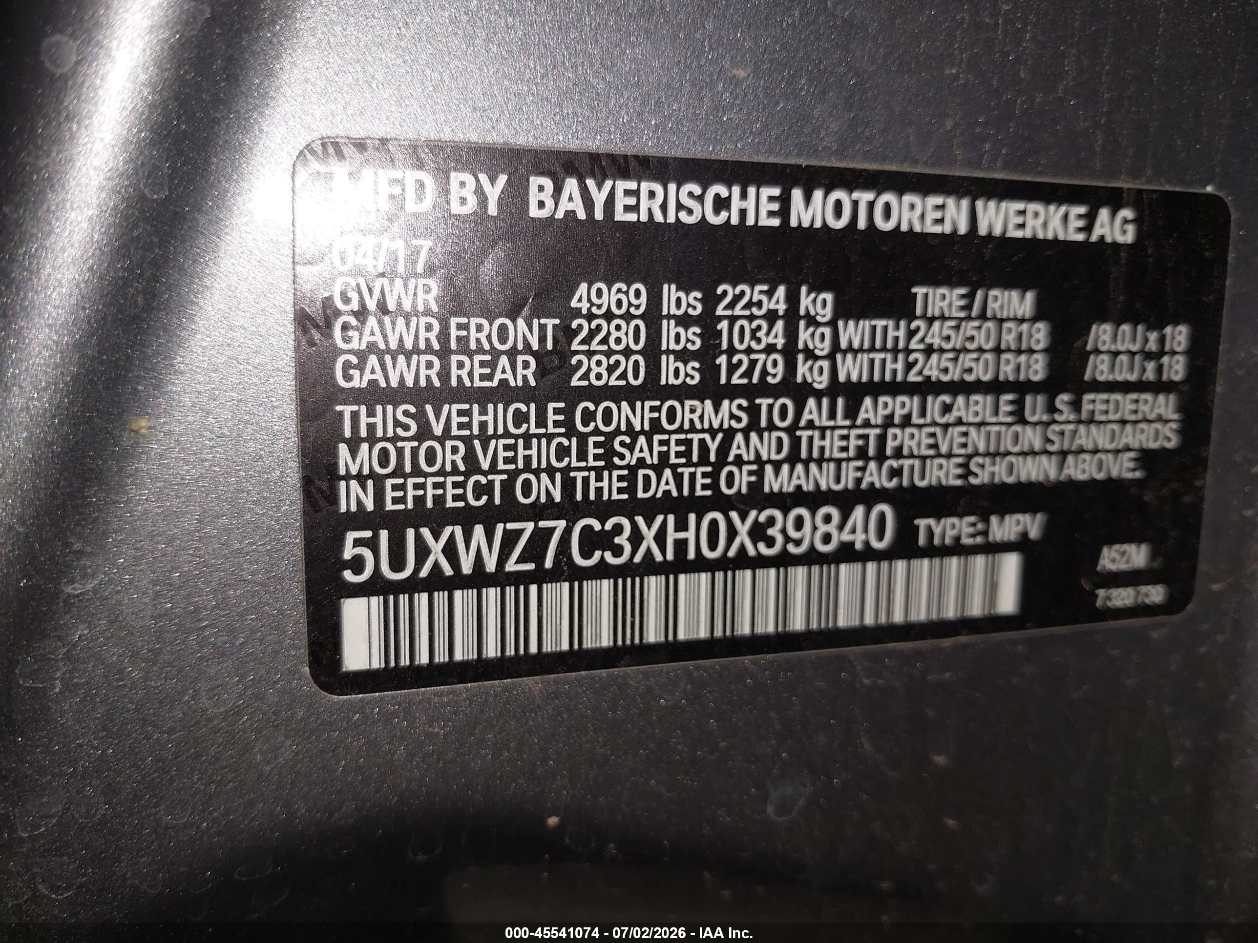 2017 BMW X3 SDRIVE28I