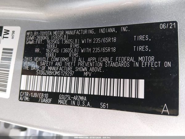 2021 TOYOTA HIGHLANDER XLE