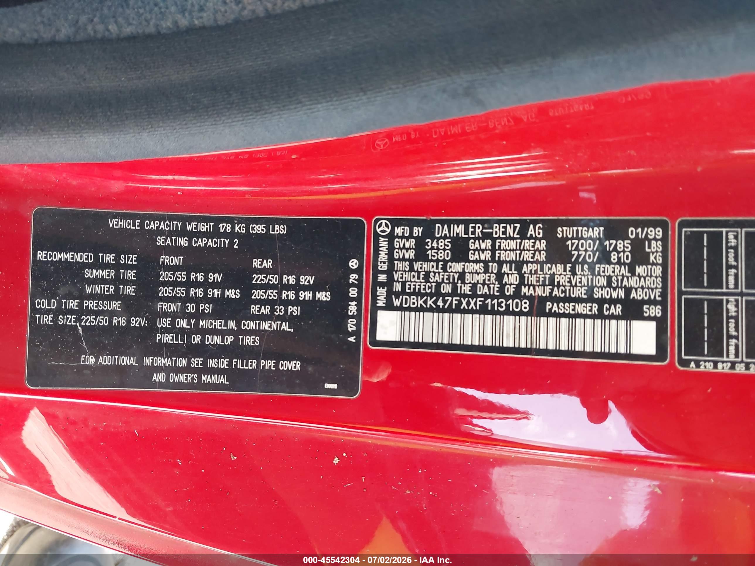 1999 MERCEDES-BENZ SLK 230 SLK230