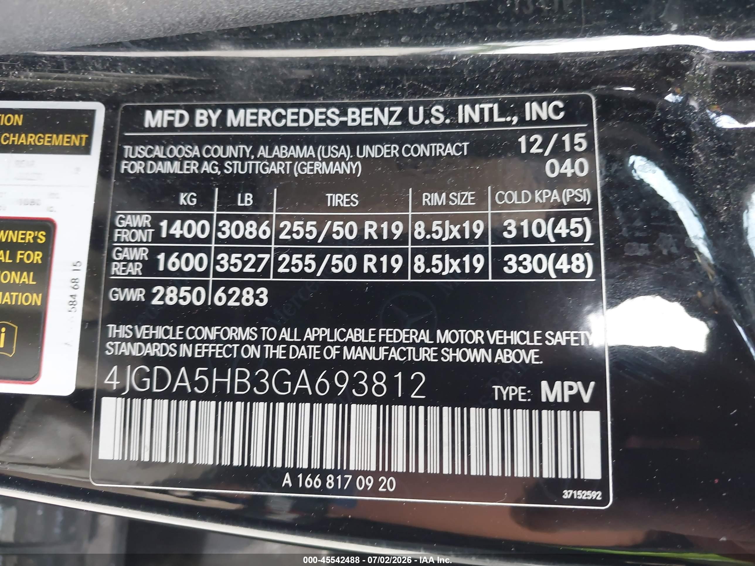 2016 MERCEDES-BENZ GLE 350 4MATIC