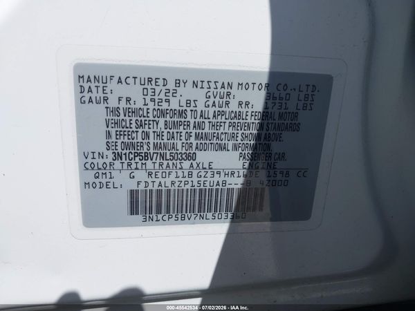 2022 NISSAN KICKS S XTRONIC CVT — I9