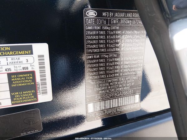 2016 LAND ROVER RANGE ROVER 3.0L V6 SUPERCHARGED HSE