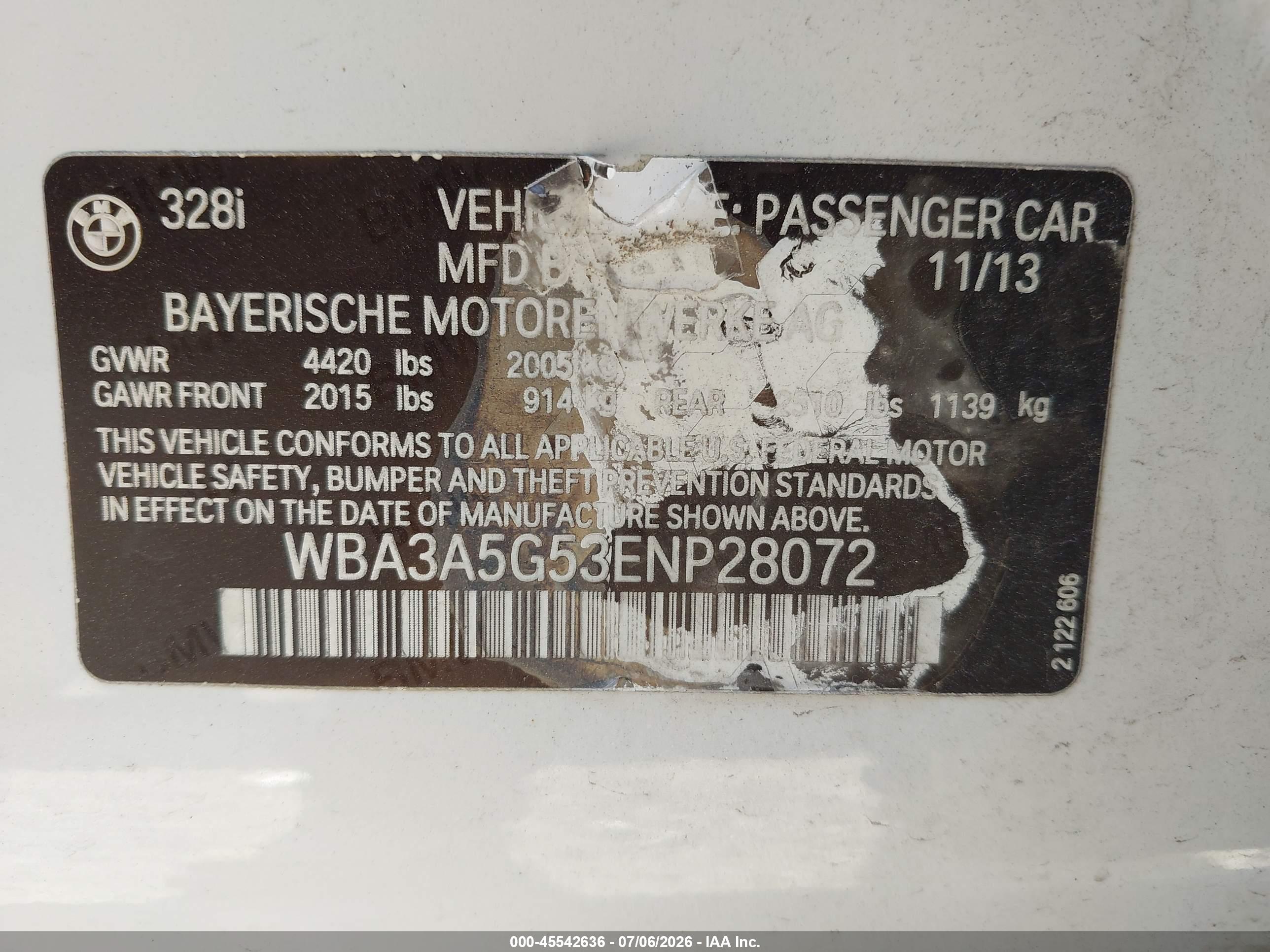 2014 BMW 328I SA