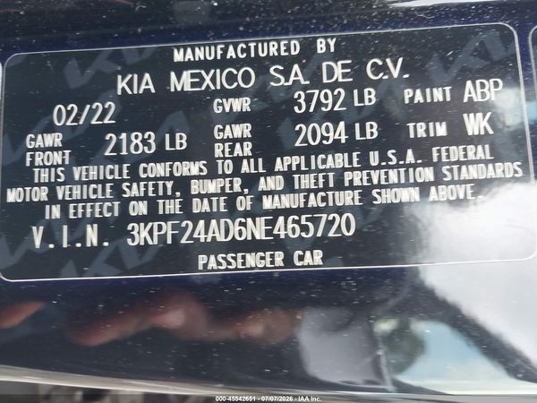 2022 KIA FORTE LXS