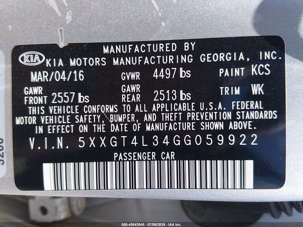 2016 KIA OPTIMA LX