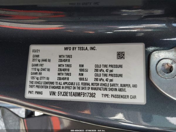 2021 TESLA MODEL 3