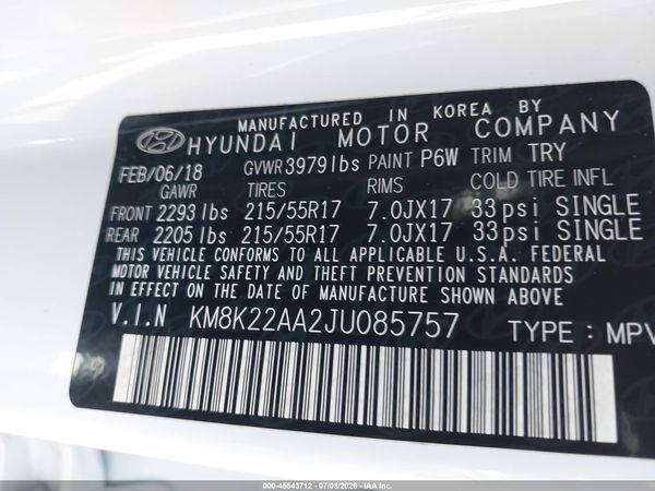 2018 HYUNDAI KONA SEL