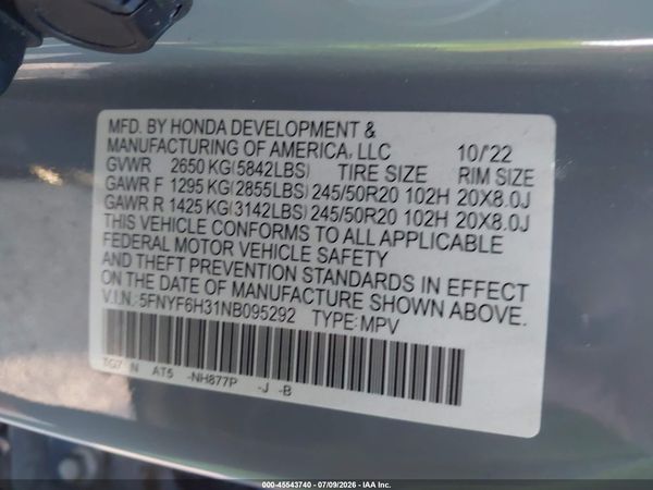 2022 HONDA PILOT AWD SPORT