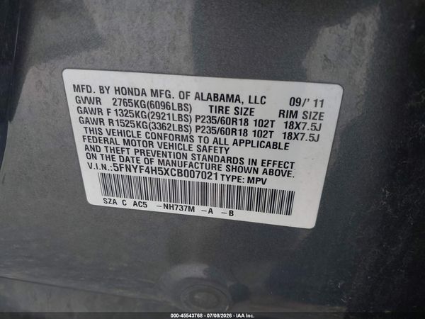 2012 HONDA PILOT EX-L