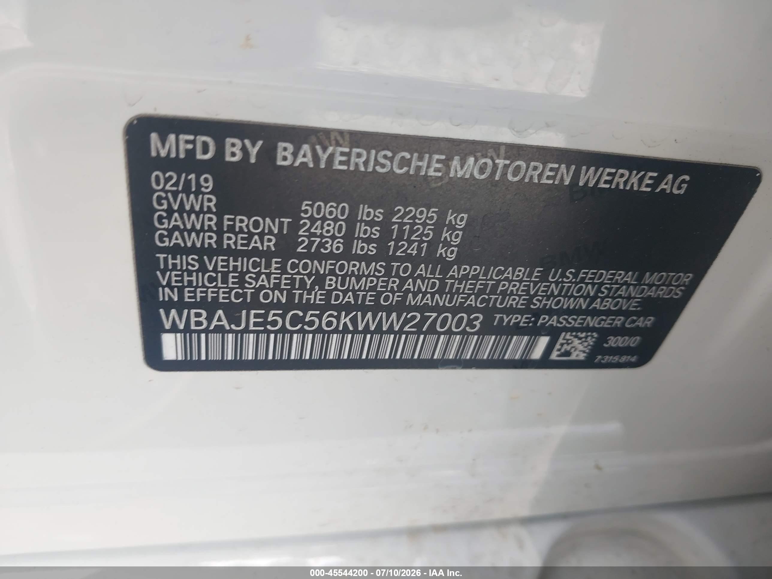 2019 BMW 540I