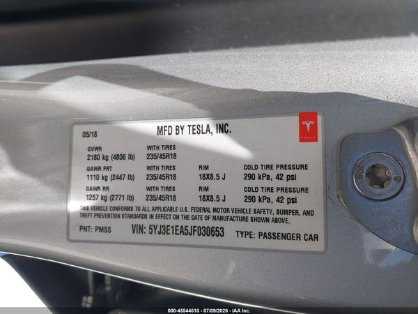 2018 TESLA MODEL 3