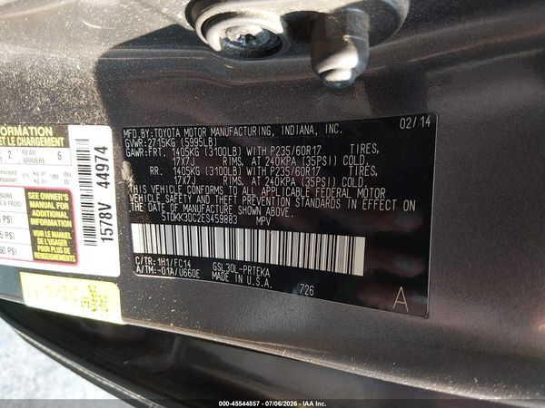 2014 TOYOTA SIENNA LE V6 8 PASSENGER