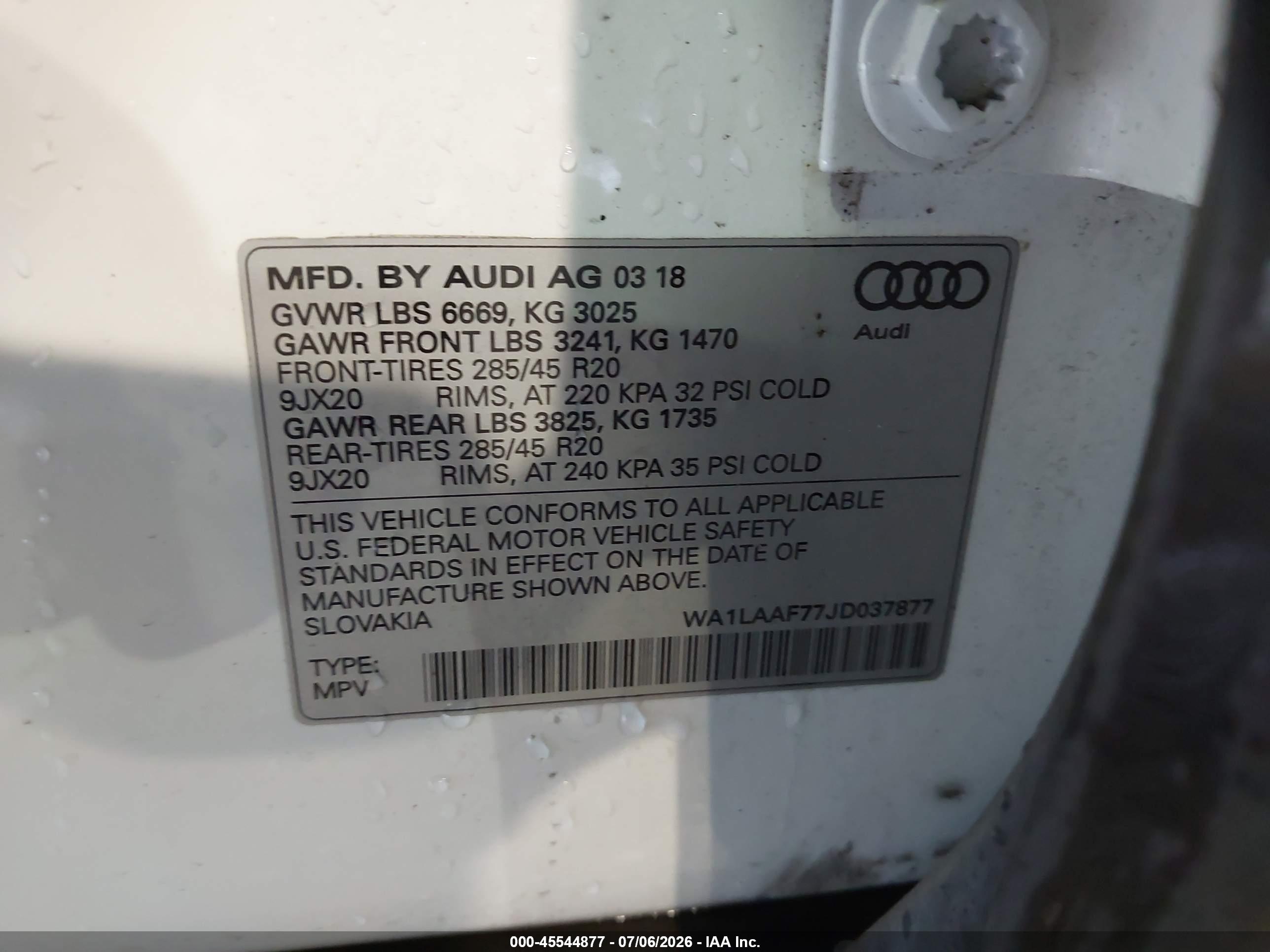2018 AUDI Q7 3.0T PREMIUM