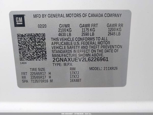 2020 CHEVROLET EQUINOX AWD LT 1.5L TURBO — I9