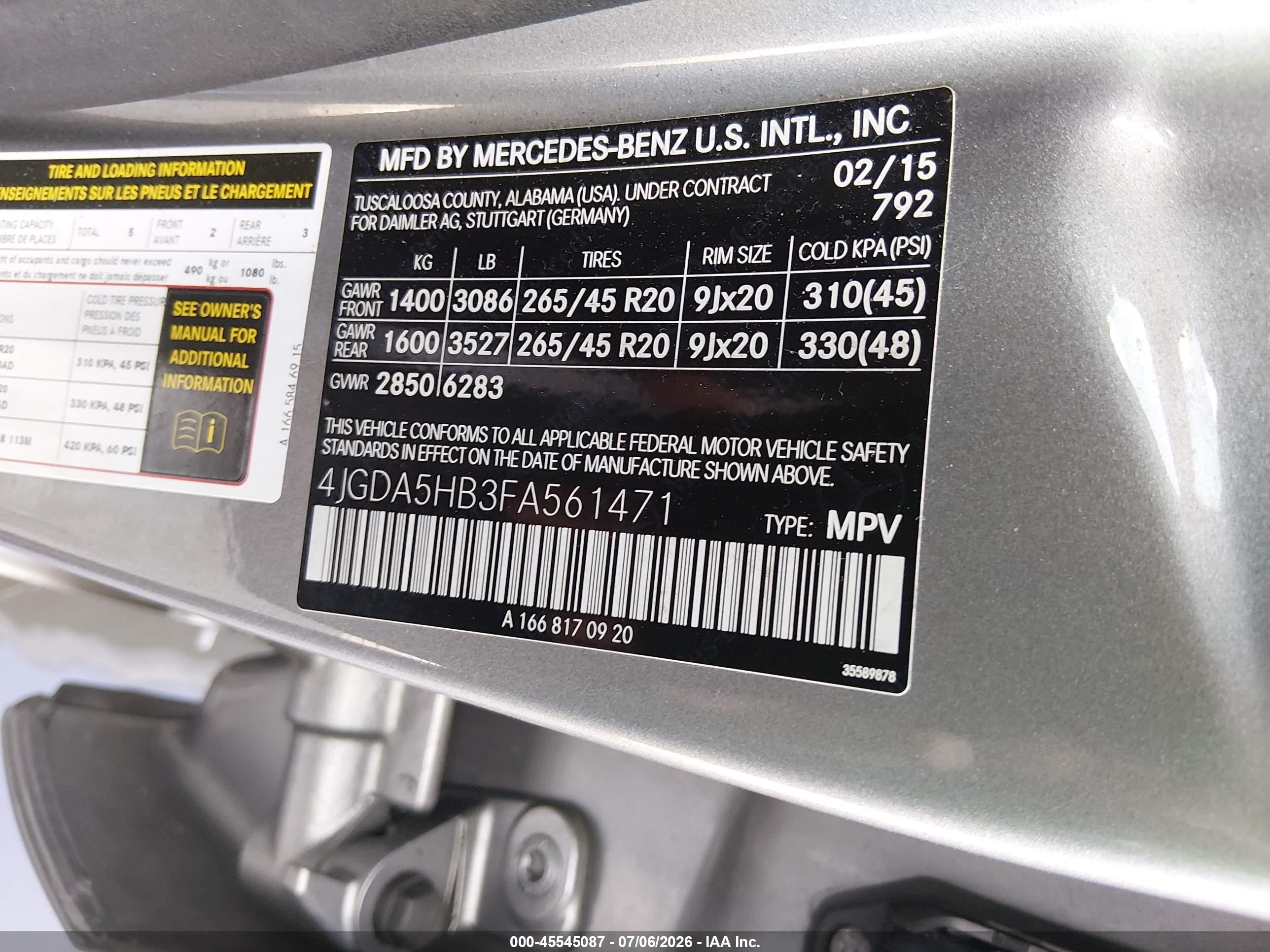 2015 MERCEDES-BENZ ML 350 4MATIC