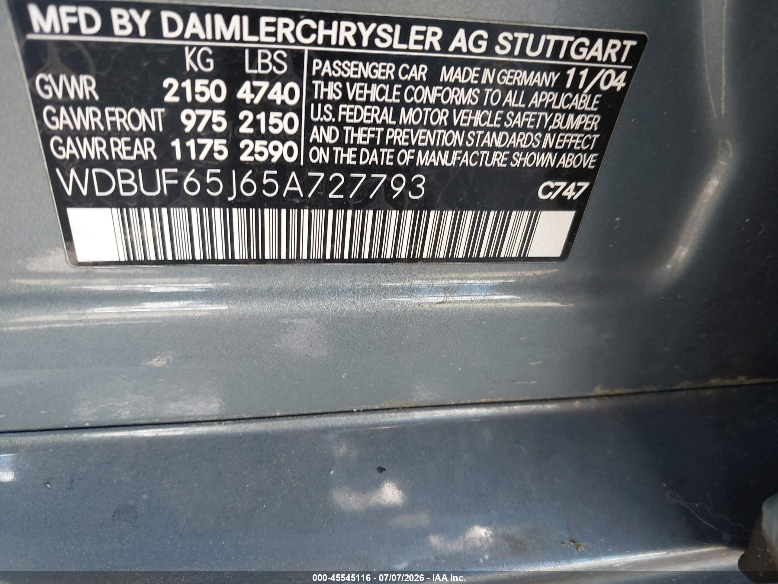 2005 MERCEDES-BENZ E 320 E320