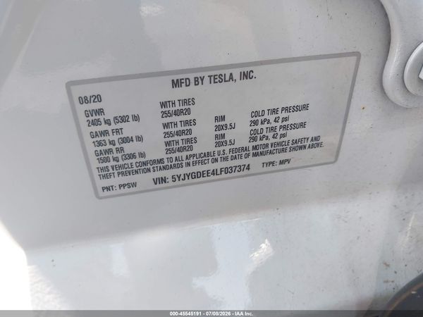 2020 TESLA MODEL Y
