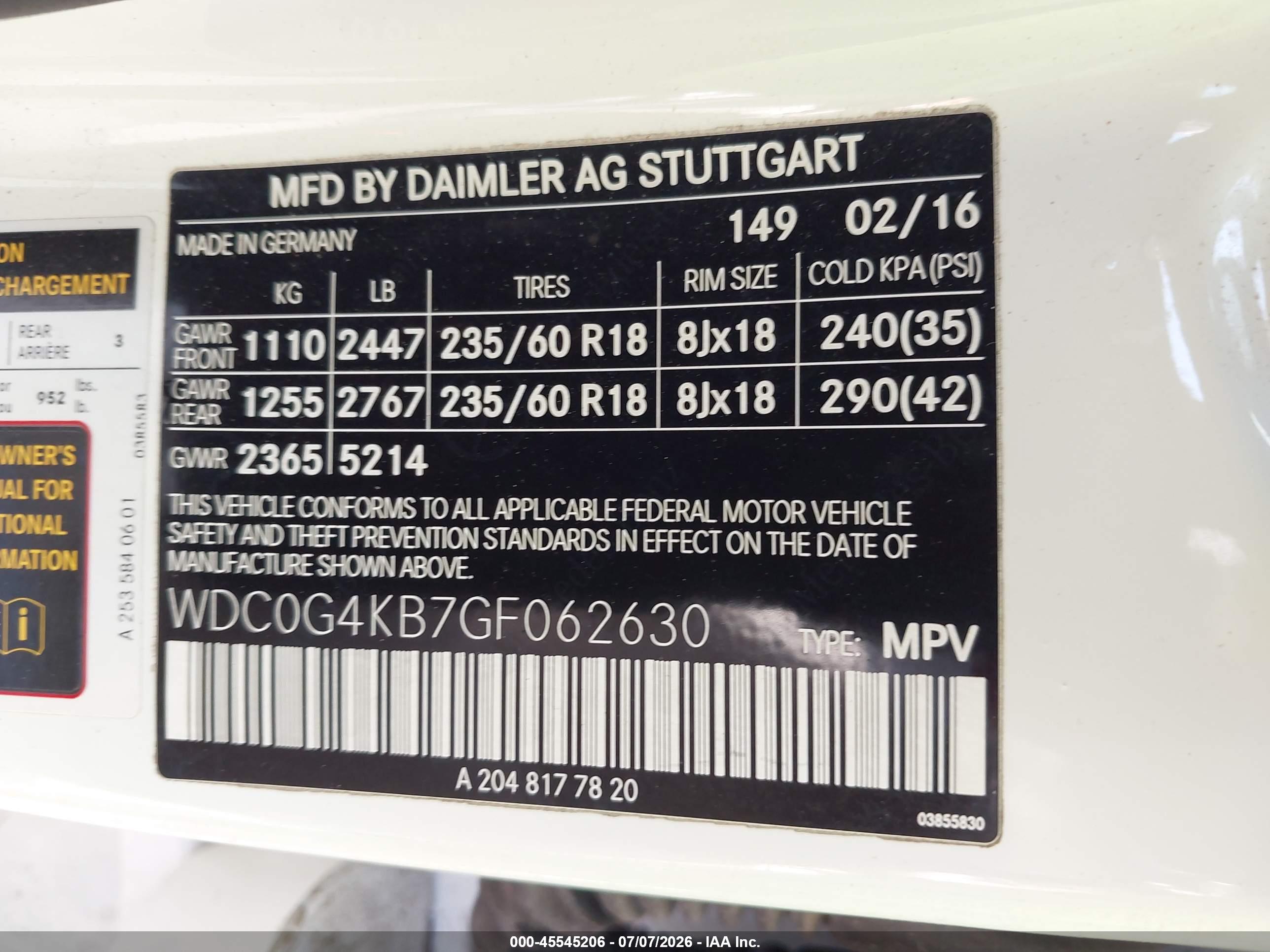 2016 MERCEDES-BENZ GLC 300 4MATIC