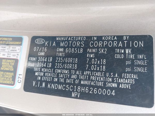 2017 KIA SEDONA EX