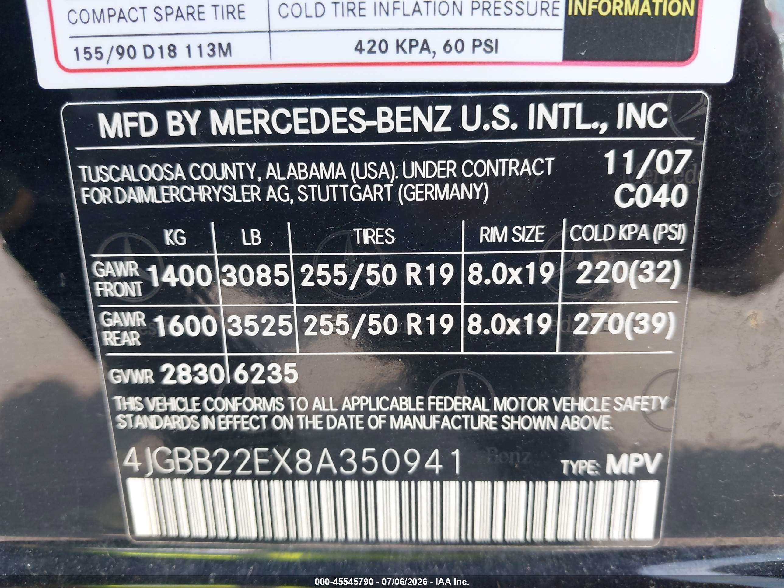 2008 MERCEDES-BENZ M-CLASS ML320 CDI 4MATIC