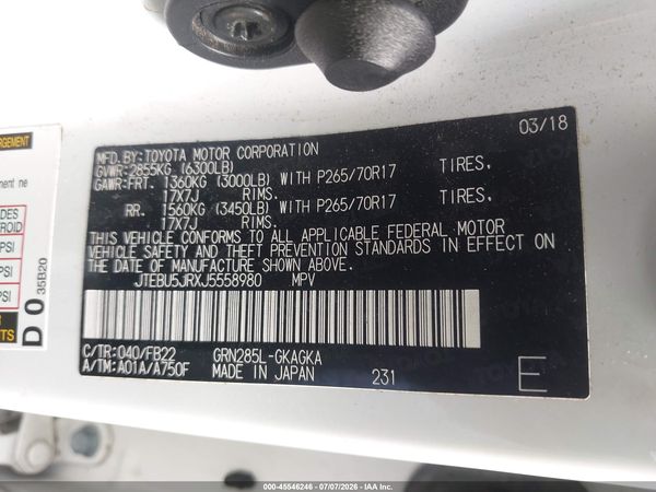 2018 TOYOTA 4RUNNER SR5