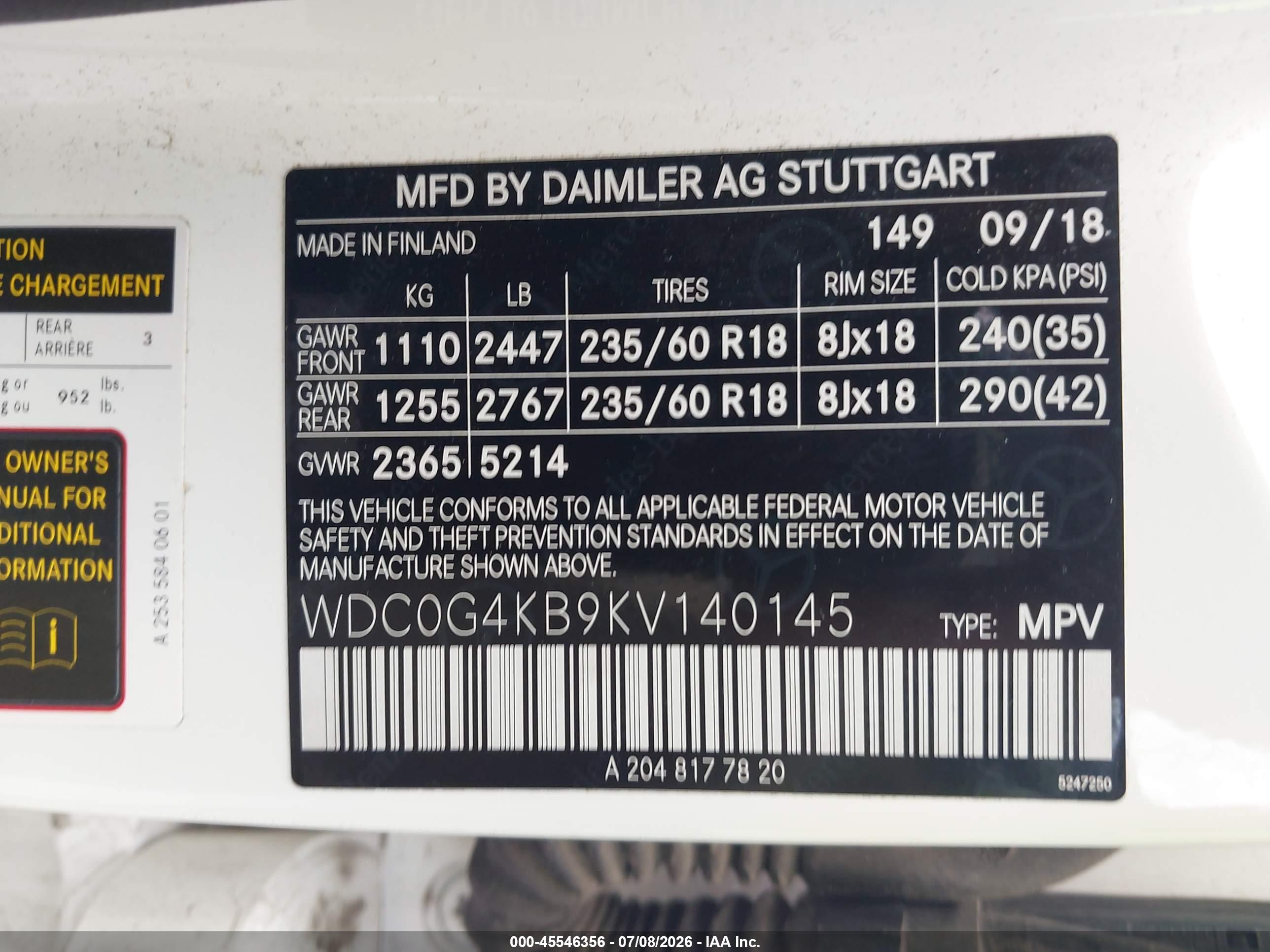 2019 MERCEDES-BENZ GLC 300 4MATIC